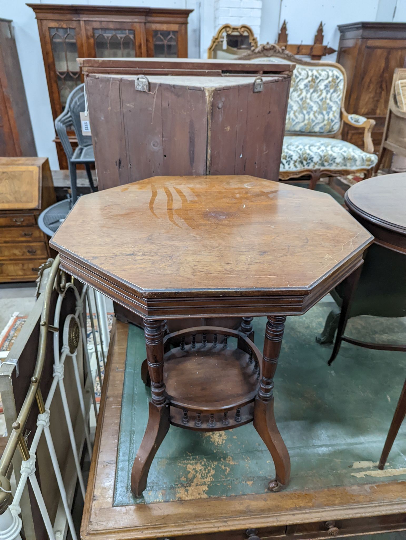 An Edwardian oval satinwood banded occasional table, width 76cm, height 71cm together with a Victorian octagonal centre table